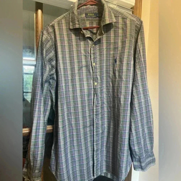 Men’s Polo Ralph Lauren button down dress shirt purple green plaid, NWOT - Picture 2 of 3